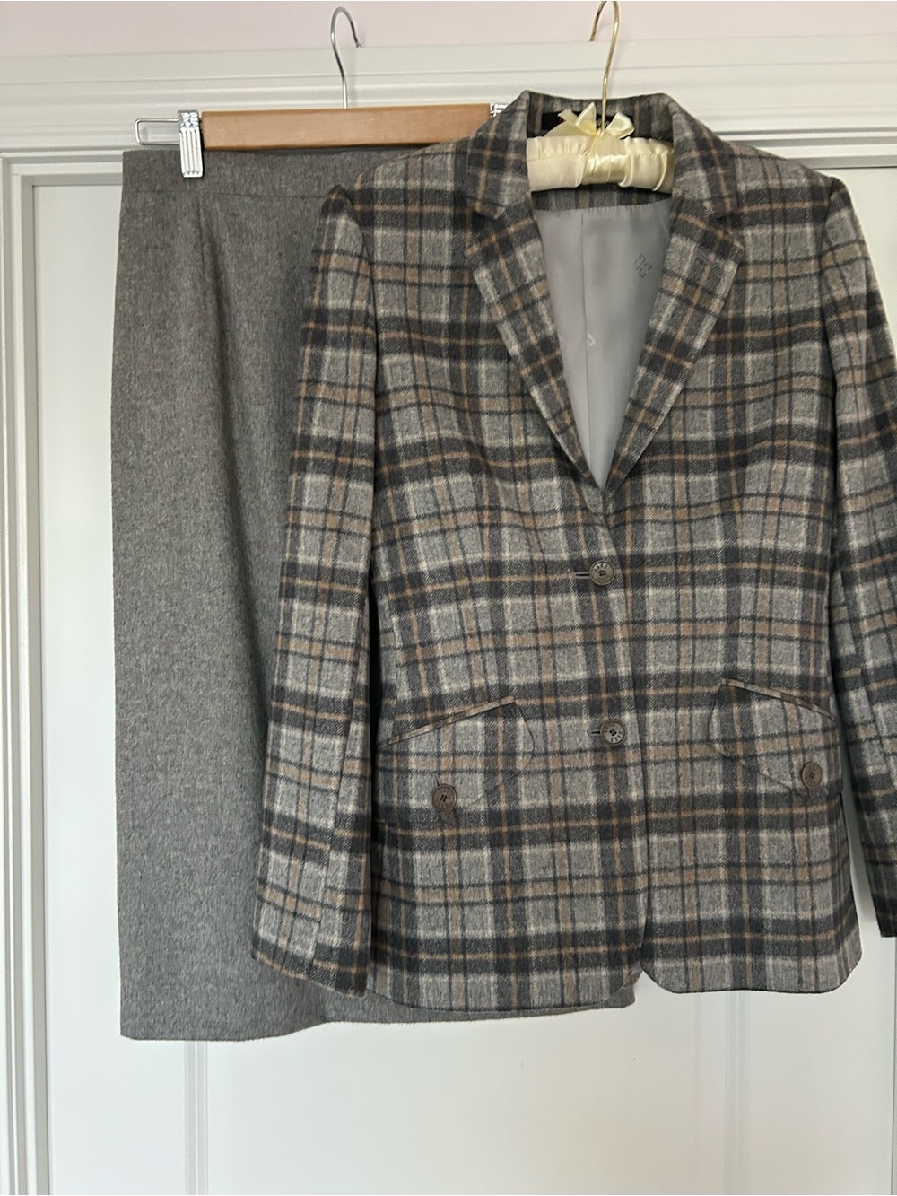 Classic Gray Plaid Mens Blazer and Skirt Set - Gray Plaid